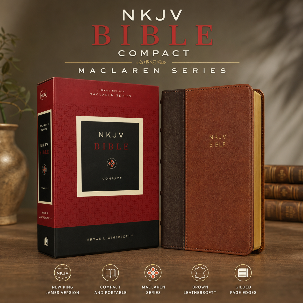 NKJV Compact Bible, Maclaren Series, Leathersoft, Comfort Print (Hand-Sized Travel Bible)