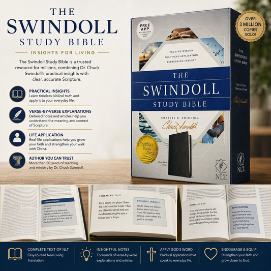The Swindoll Study Bible NLT, Charles Swindoll Study Notes, Application Articles & Holy Land Tour, Bible of the Year (New Living Translation)
