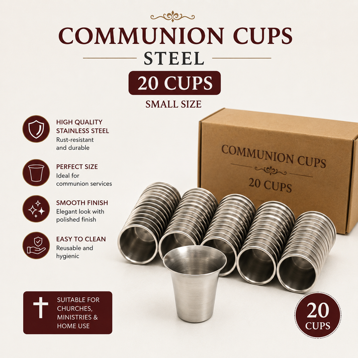 Stainless Steel Communion Cups (Set of 20, Small Size), Reusable Rust-Free Metal Cups for Holy Communion, Fits Standard Trays