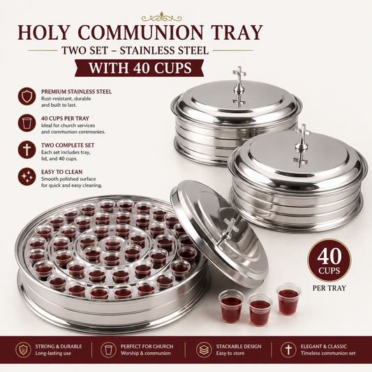 Holy Communion Tray, Two-Tray Stainless Steel Set with 40 Cups, Stackable Food-Grade Trays with Removable Cup Disk for Church Communion Service