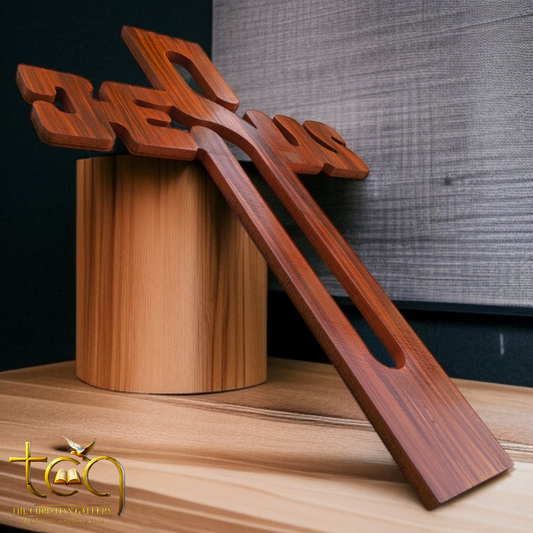 Jesus Word Laser Cuting Wooden Cross | Hogging Cross | with Pure Polished | L:16 inch | H:24 inch  | W:0.4 inch | For Home Decor | Best Gift To Friend's