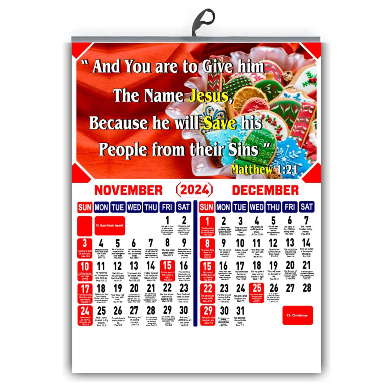 Design No: 63 - 2024 English Bible Verse Wall Calendar - Bulk Wholesale