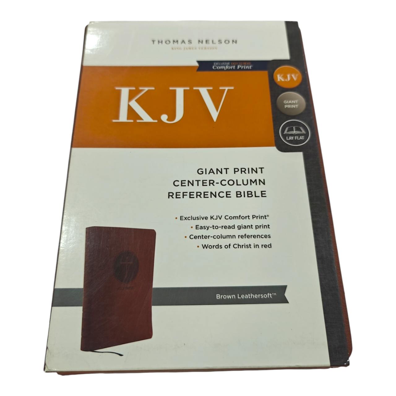 KJV Giant Print Center-Column Reference Bible, Brown LeatherLook, Red Letter Edition, Thumb Indexed – Comfort Print, ISBN 9780785215400