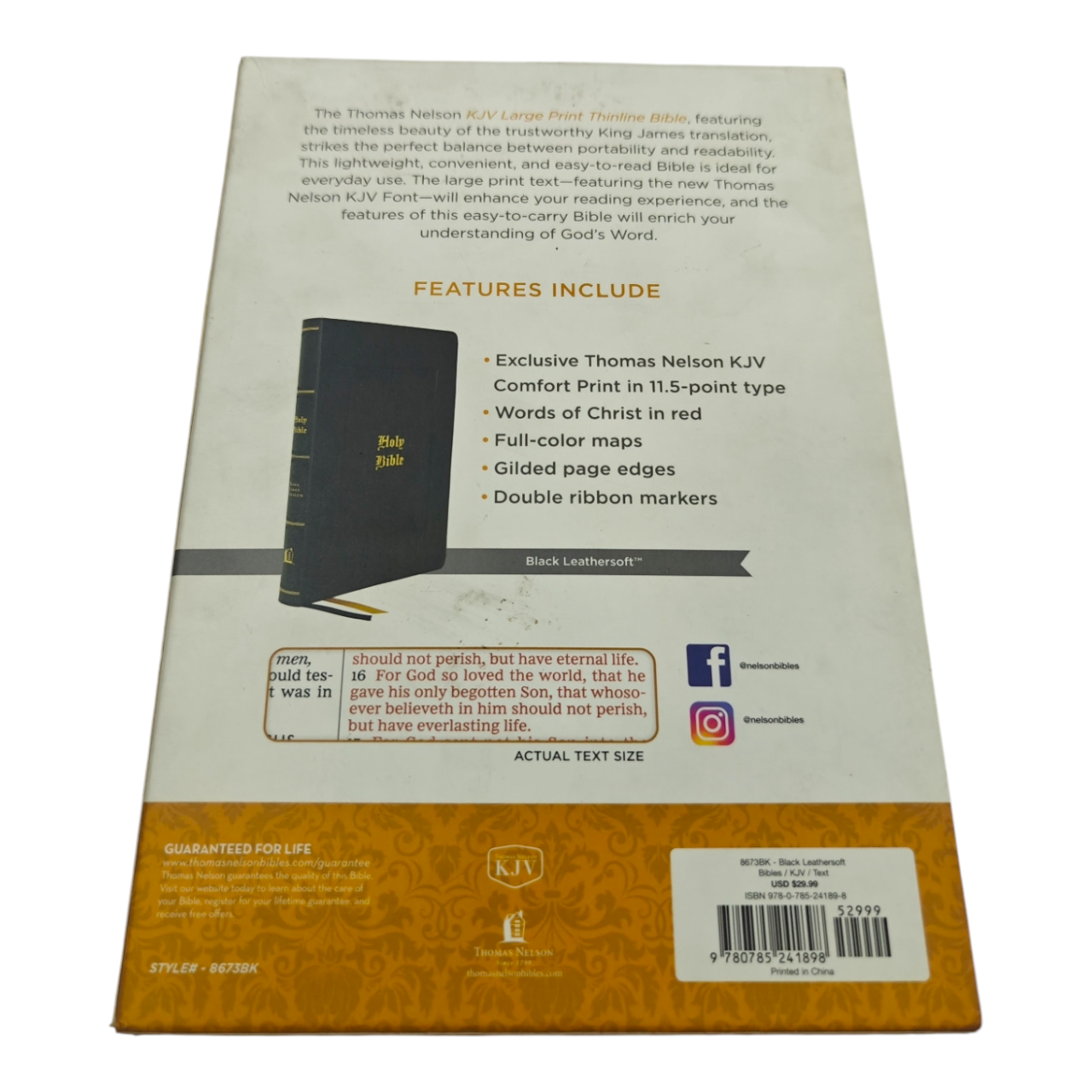 KJV Large Print Thinline Bible – Black LeatherTouch, Red Letter Edition, 11-Point Comfort Print, Ultra-Portable (0.9" Thick) – ISBN 9780785241898