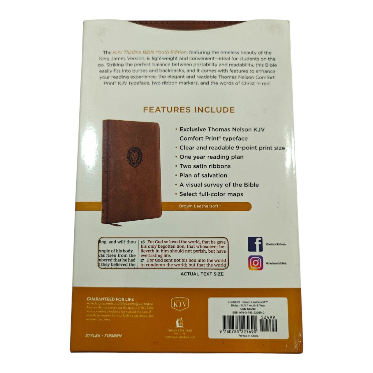 KJV Thinline Bible, Youth Edition – Brown LeatherTouch, Easy-to-Carry, Red Letter Edition – ISBN 9780785225690