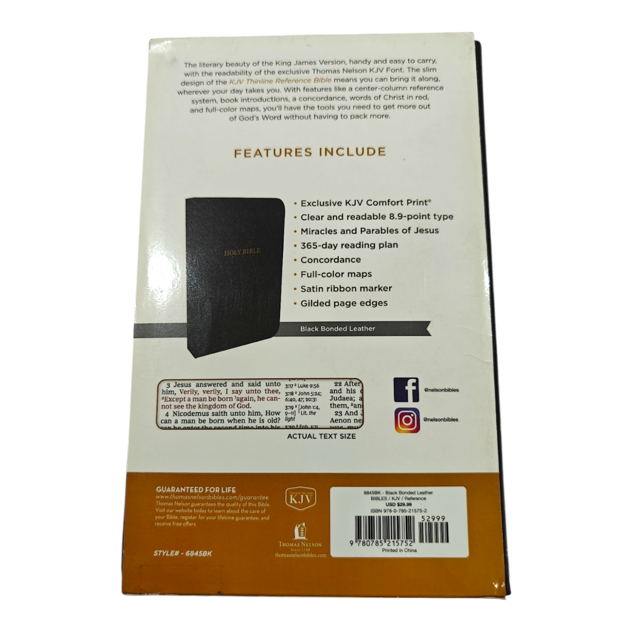 KJV Thinline Reference Bible, Black LeatherLook, Red Letter Edition – Comfort Print, ISBN 9780785215752
