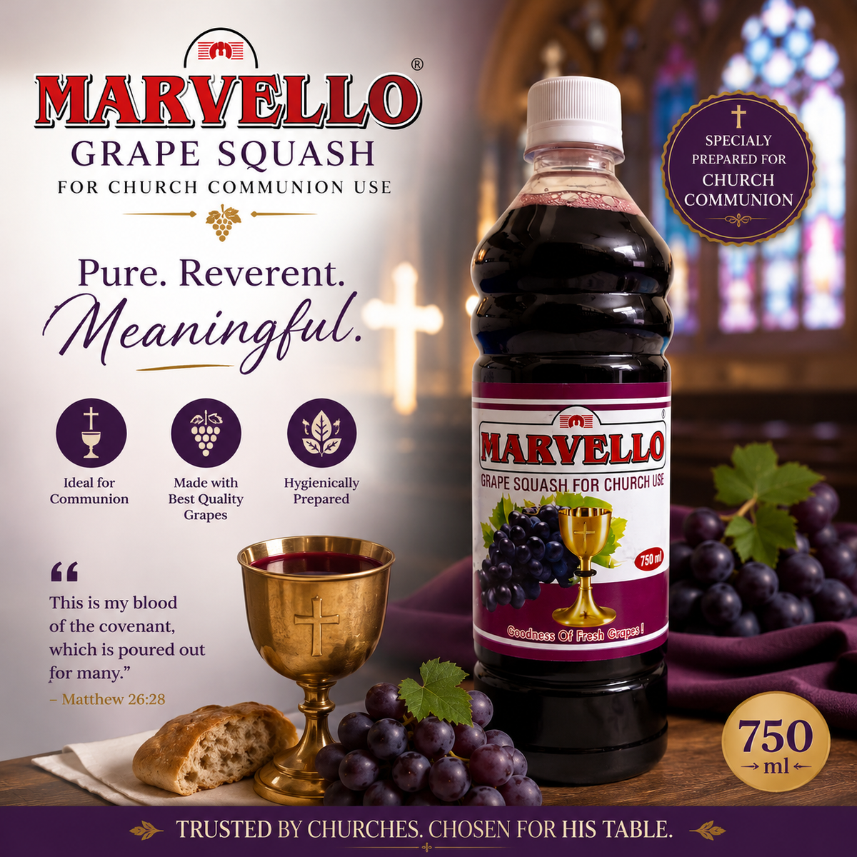 Marvello Holy Communion Juice for Church Services | Christian Communion Supply