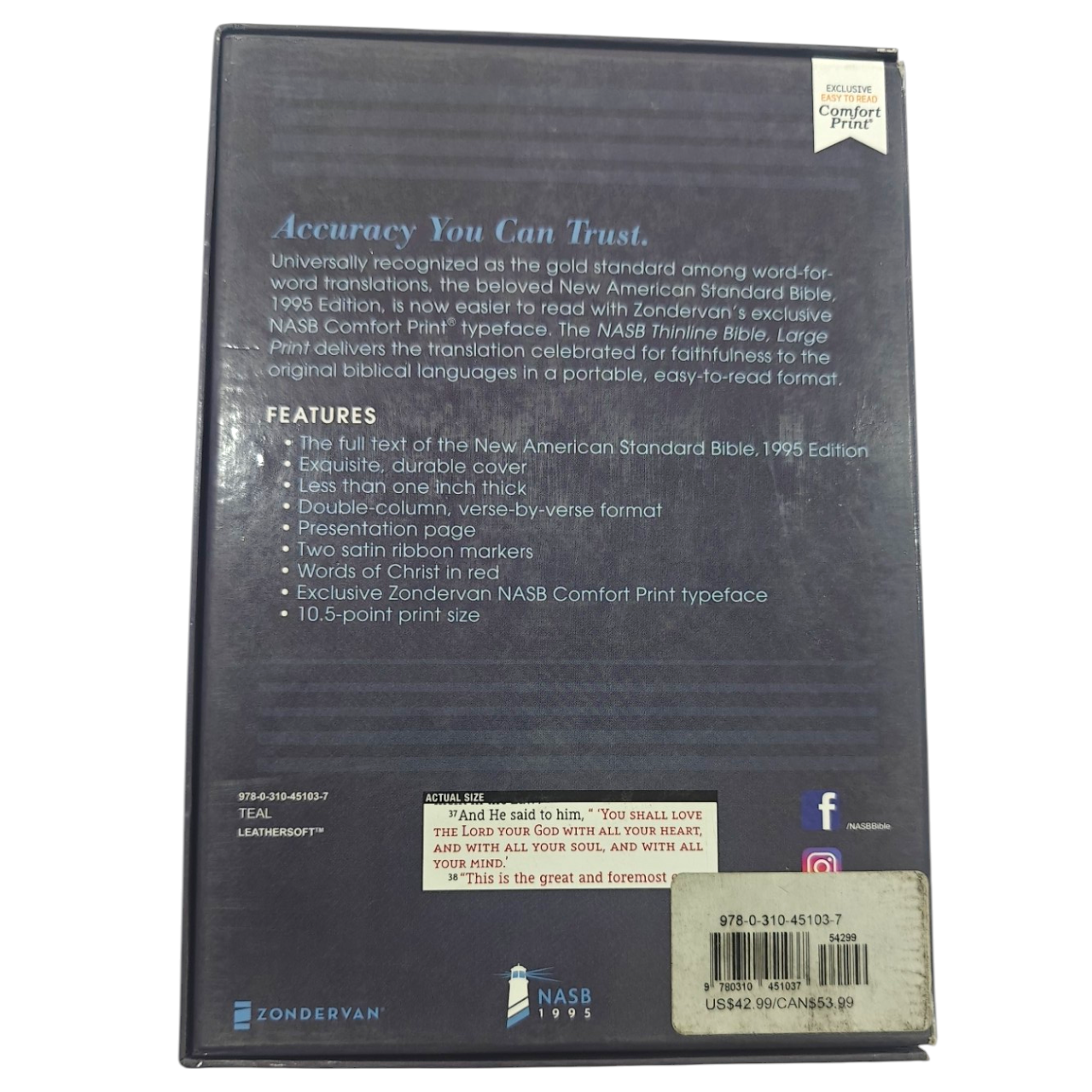 NASB Thinline Bible – New American Standard Bible, Premium Leathersoft, Red Letter Edition, Center-Column References, Ribbon Marker | Trusted Word-for-Word Translation for Study & Devotion