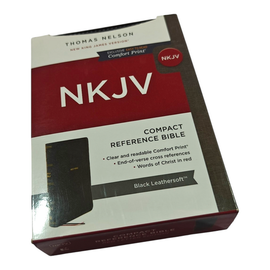 NKJV Compact Bible – Black Leathersoft, Red Letter Edition, Center-Column References, Ultra-Portable Size – ISBN 9780785233534