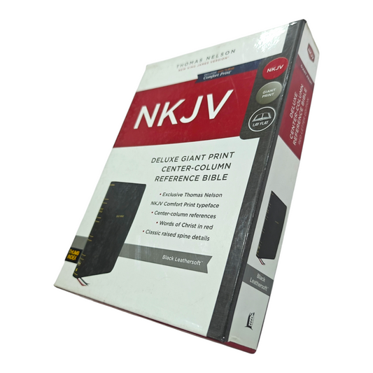 NKJV Deluxe Giant Print Center-Column Reference Bible – Black LeatherTouch, Red Letter Edition, 16-Point Comfort Print, Thumb Indexed – ISBN 9780785238539