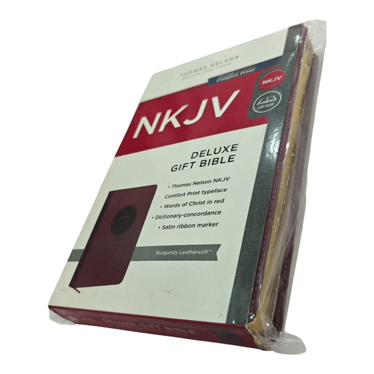 NKJV Deluxe Gift Bible – premium leather, red letter edition with gilded edges. A timeless heirloom for weddings, milestones, or gifting. ISBN: 9780718075217."