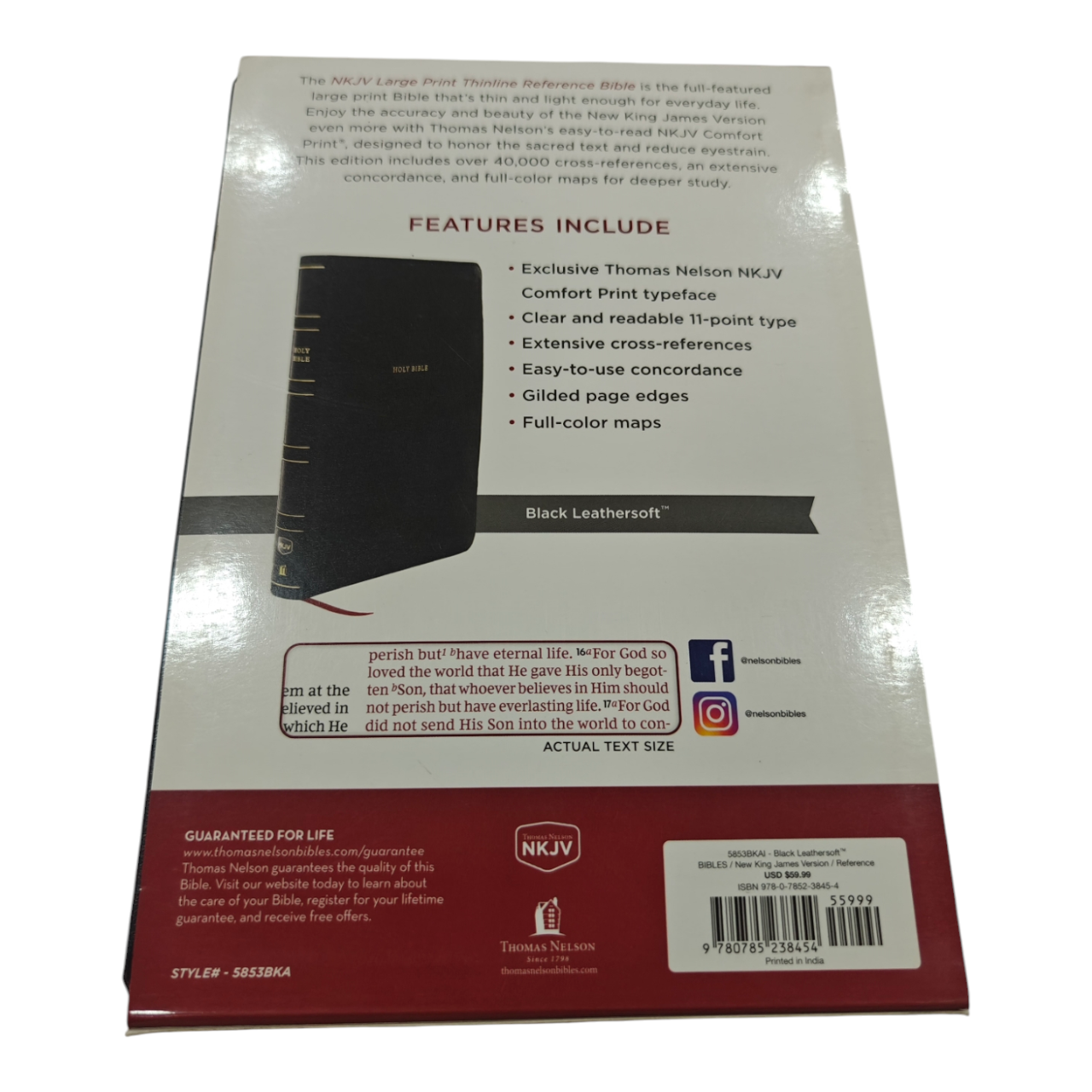 NKJV Large Print Thinline Reference Bible, Brown Leathersoft – The Perfect Blend of Readability and Portability (ISBN 9780785238454)  —