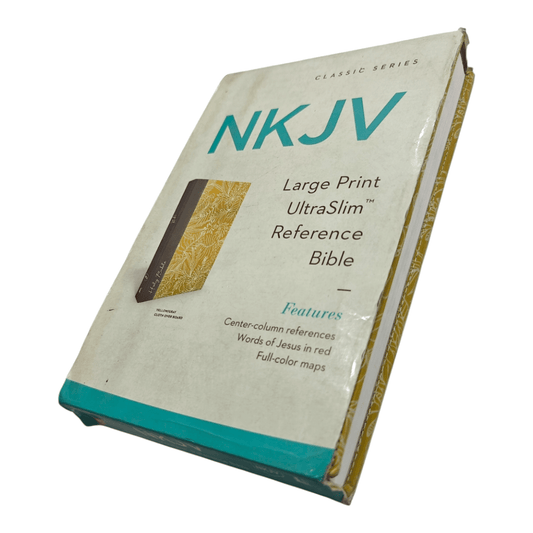 "NKJV Large Print Ultraslim Reference Bible – extra-readable text, slim design with cross-references. Perfect for study, devotion, or travel. ISBN: 9780718040505."