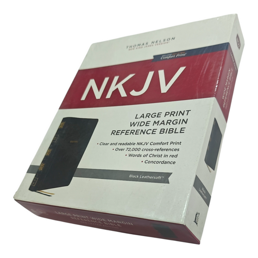 NKJV Large Print Wide Margin Reference Bible – Black LeatherTouch, Red Letter Edition, 1-Inch Margins for Notes, Comfort Print – ISBN 9780785236665