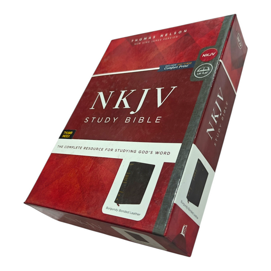 NKJV Study Bible, Thumb Indexed – The Complete Resource for Studying God’s Word, Genuine LeatherLook, Red Letter Edition, ISBN 9780785220572