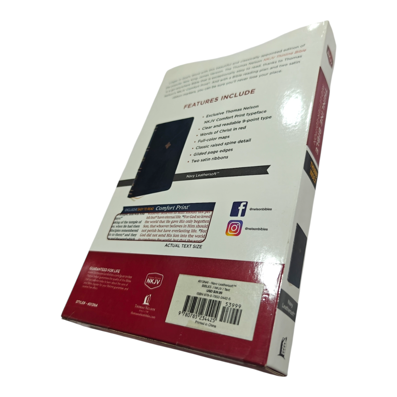 NKJV Thinline Bible – Black LeatherTouch, Red Letter Edition, Comfort Print, Ultra-Portable (0.7" Thick) – ISBN 9780785234425
