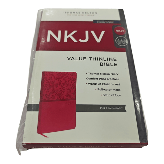 "NKJV Value Thinline Bible – affordable, slim edition with large print text. Perfect for travel, devotion, or gifting. ISBN: 9780718074449."