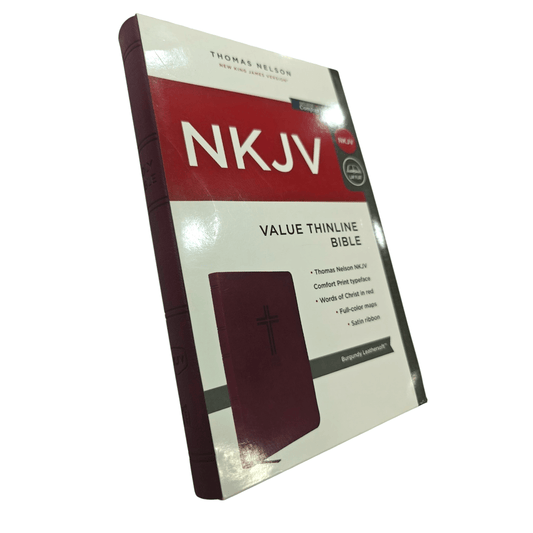 "NKJV Value Thinline Bible – affordable, slim edition with large print text. Perfect for travel, devotion, or gifting. ISBN: 9780718075446."