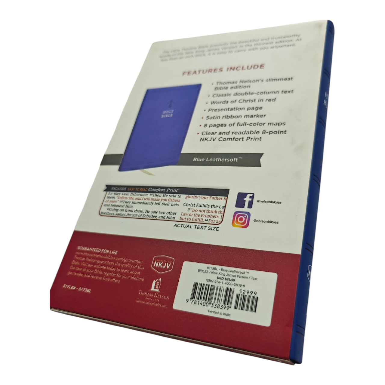 NKJV Value Ultra Thinline Bible – Black LeatherTouch, Red Letter Edition, Compact & Lightweight for Easy Travel – ISBN 9781400338399