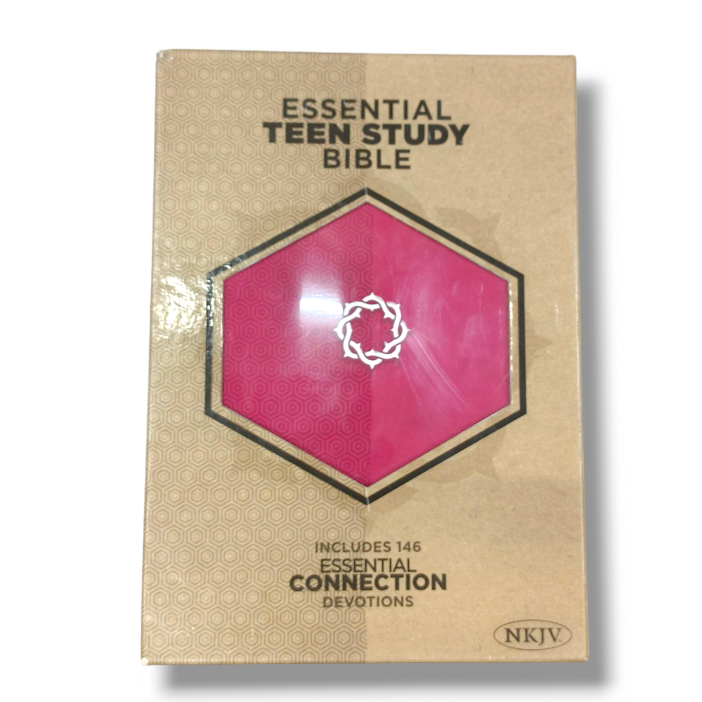 NKJV Essential Teen Study Bible | Walnut Leather Touch by | Attractive Pink Design Hardcover with Lavender Italian Duo-Tone | New Edition