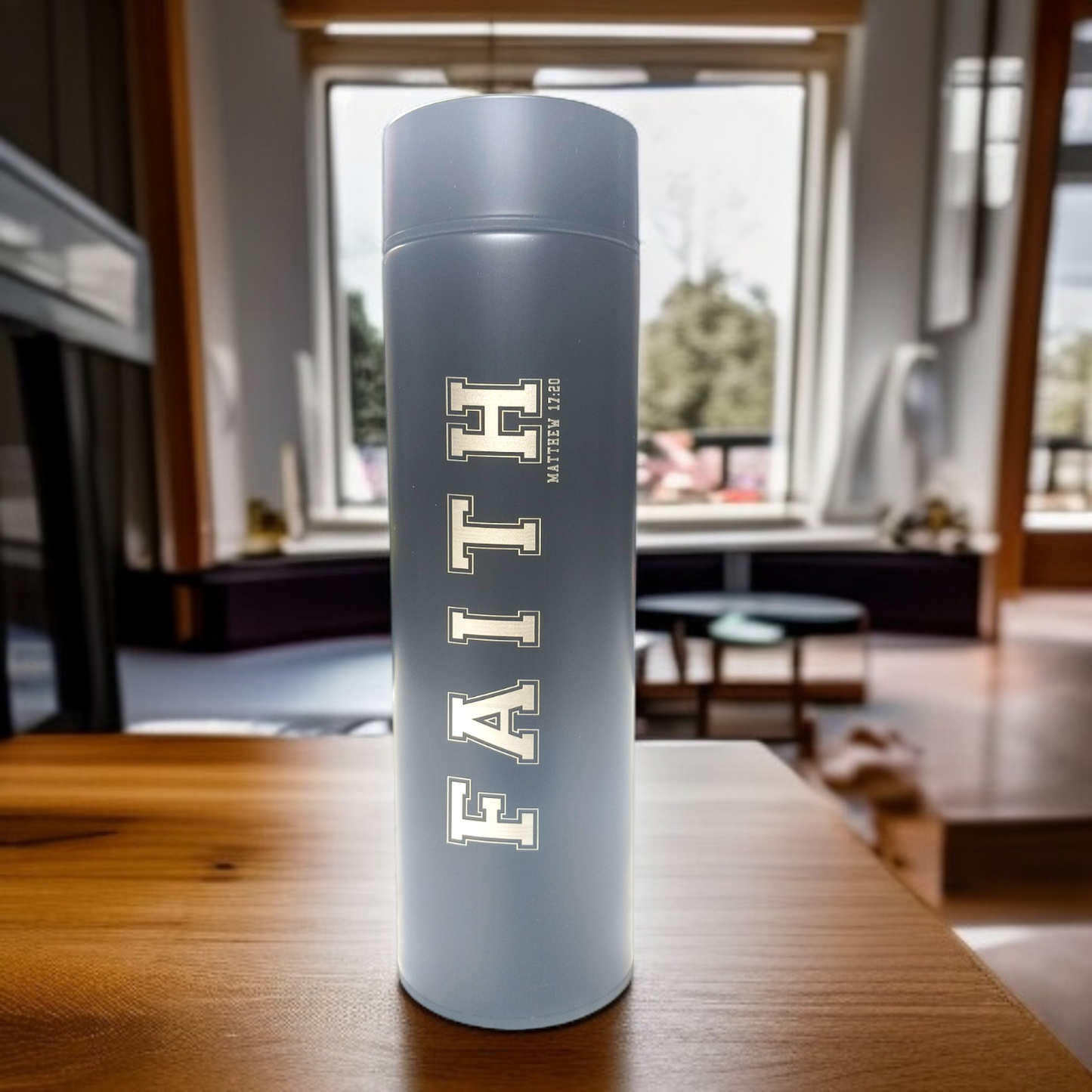 LED Temperature Display | Water Bottle 750 ml | Bible Verses Printed ( Matthew 17:20 ) Premier Kitchen | Pure Stel