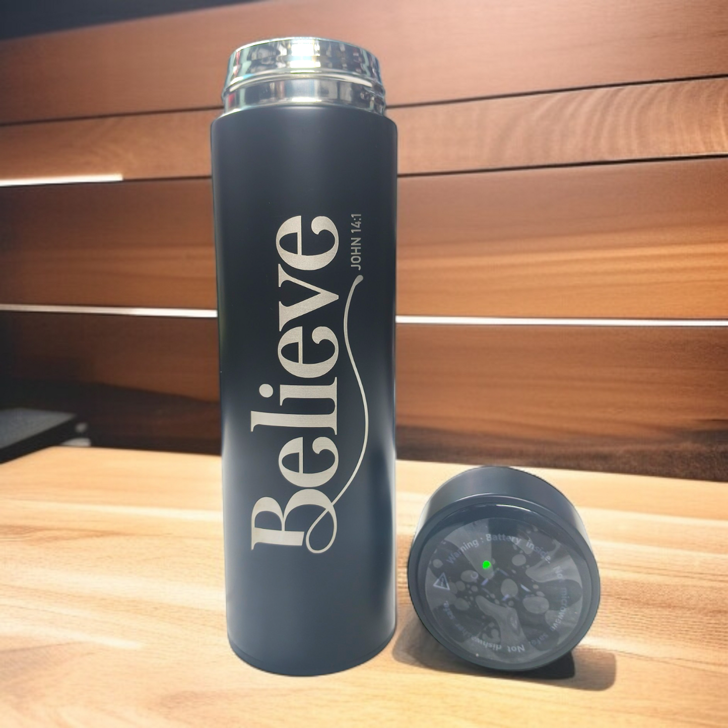 LED Temperature Display | Water Bottle 750 ml | Bible Verses Printed (John 14 : 1 ) Premier Kitchen | Pure Stel