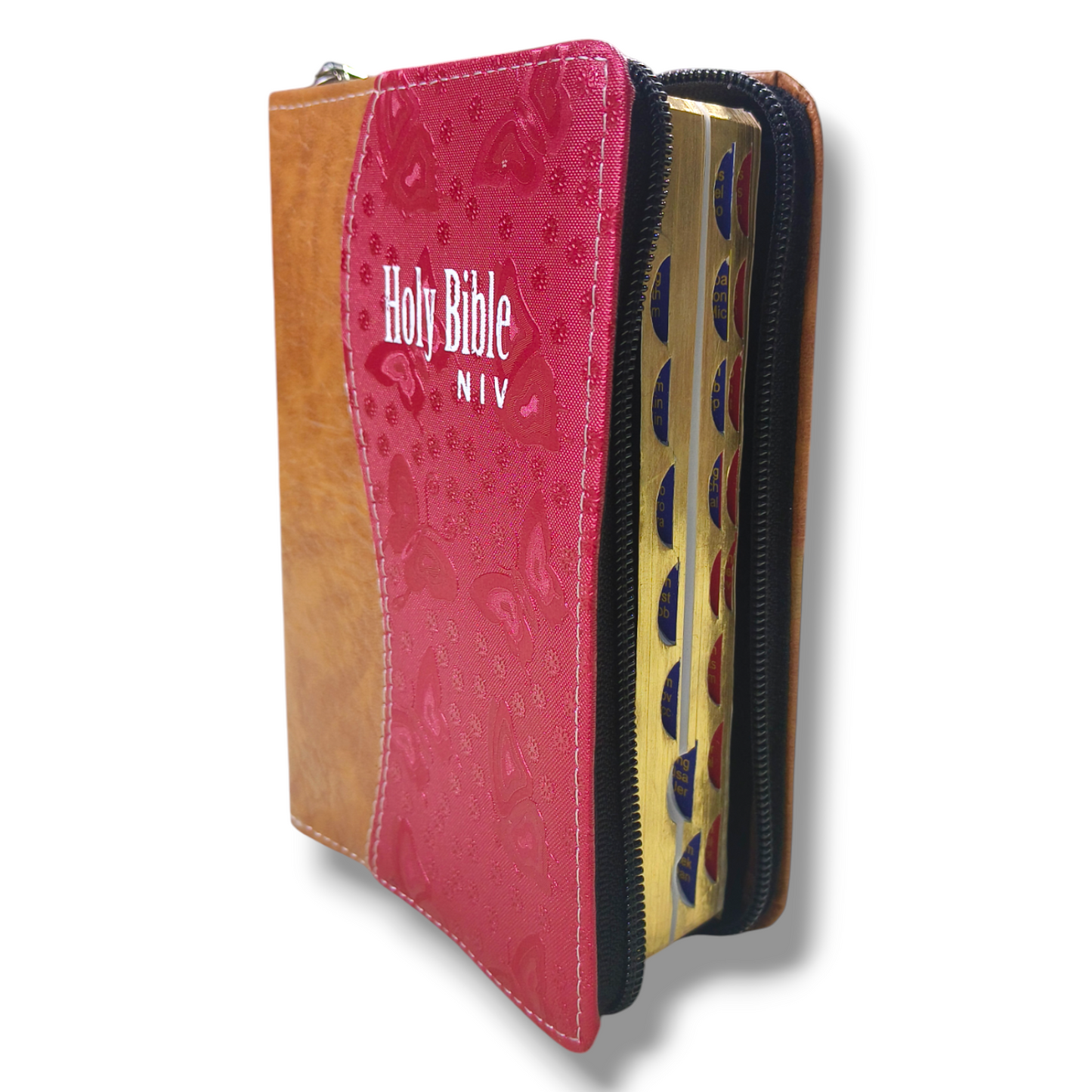 NIV Compact Edition Bible | Thumb Index Bible | With Light Brown & Red Attractive Design Bound |  New Edition Bible Duo-Tone | D