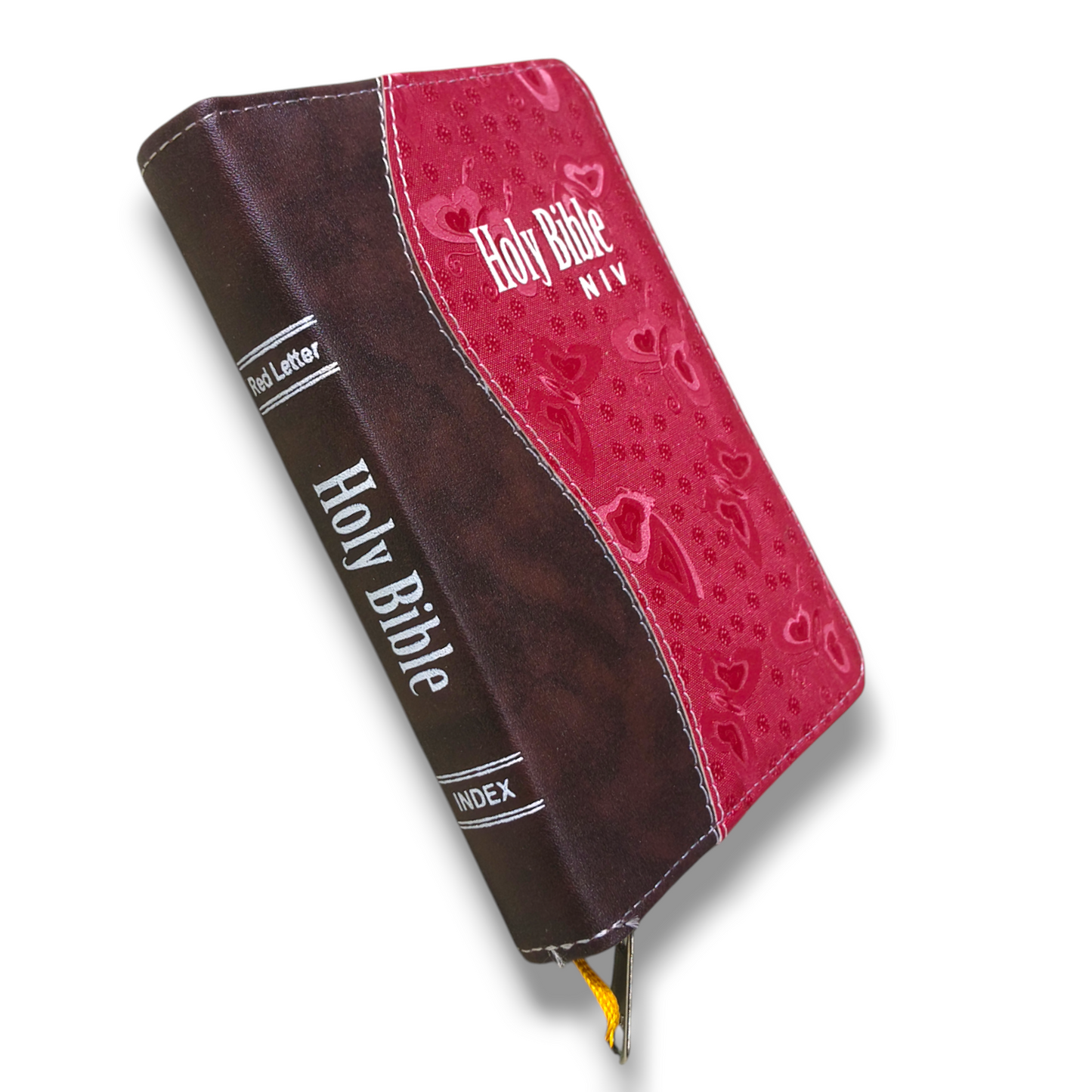 NIV Compact Edition Bible | Thumb Index Bible | With Light Brown & Red Attractive Design Bound |  New Edition Bible Duo-Tone | D