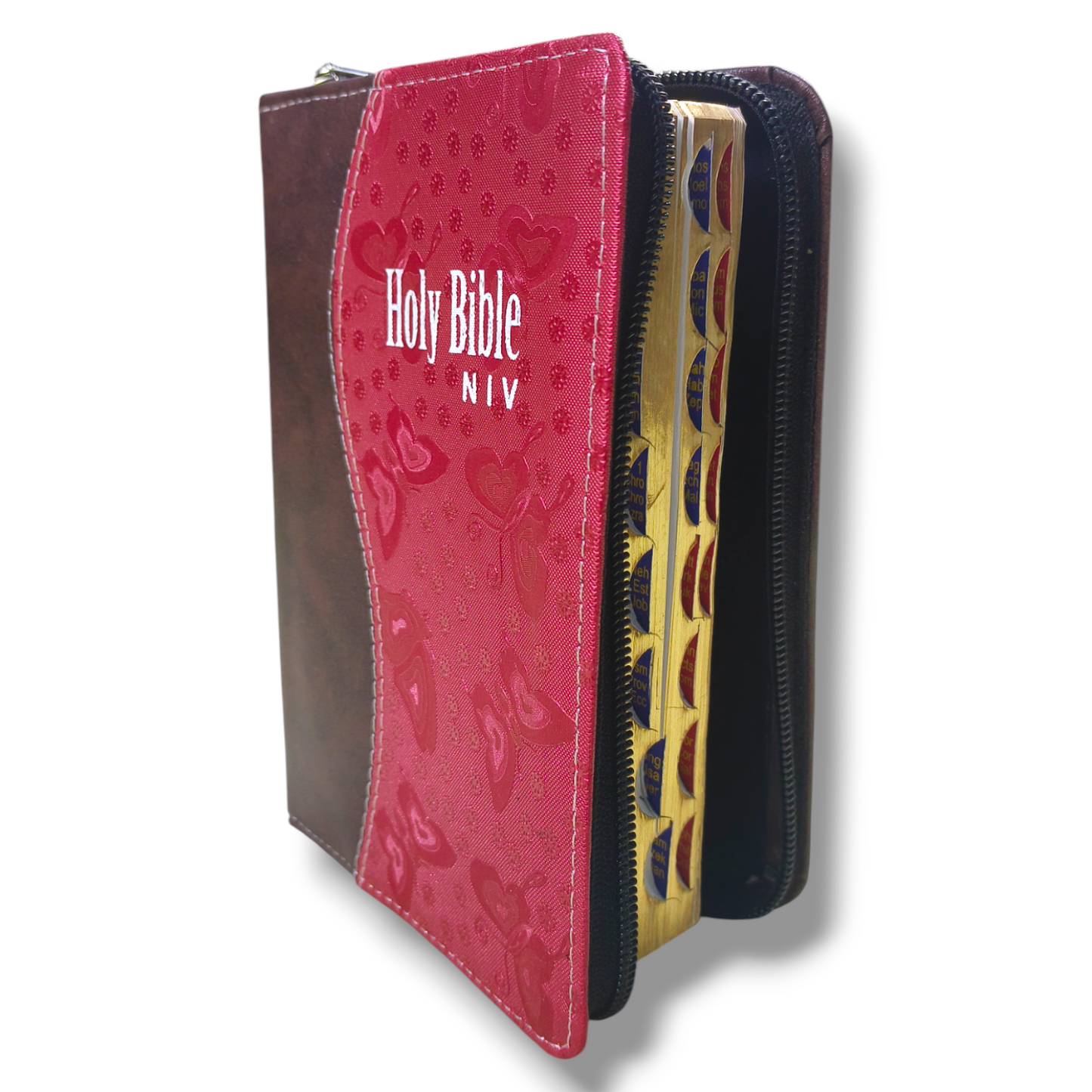 NIV Compact Edition Bible | Thumb Index Bible | With Light Brown & Red Attractive Design Bound |  New Edition Bible Duo-Tone | D