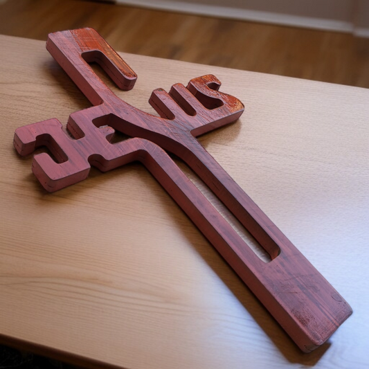 Primum  Wooden Cross | Made by ( Cedar wooden ) | Jesus Word Laser Cuting Wooden Cross | Hogging Cross |  with Pure Polished | For Home Decor | Best Gift To Friend's