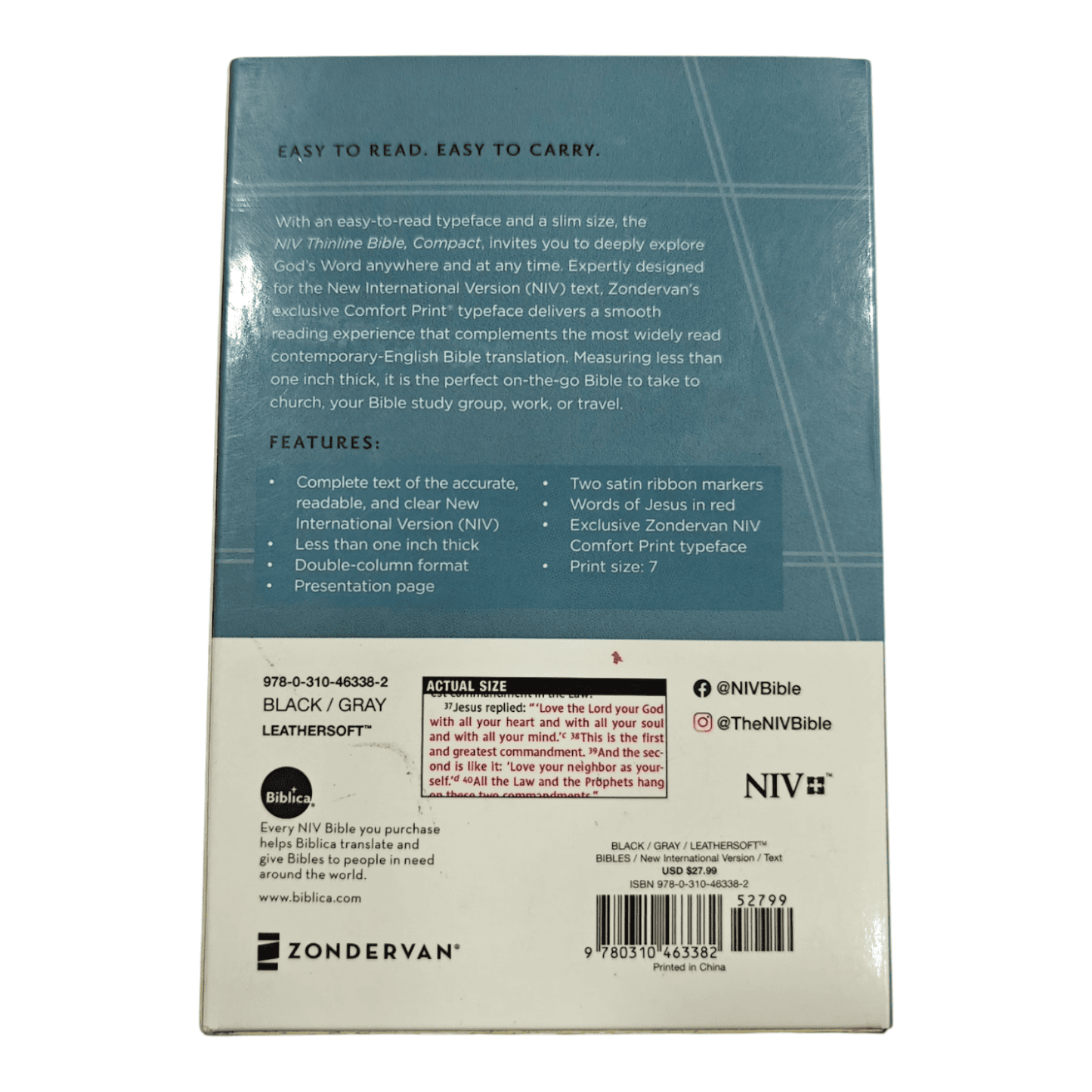NIV Thinline Bible, Compact, Leathersoft, Brown, Red Letter Edition: Large Print, Easy-to-Carry, Ribbon Marker, Gift Box