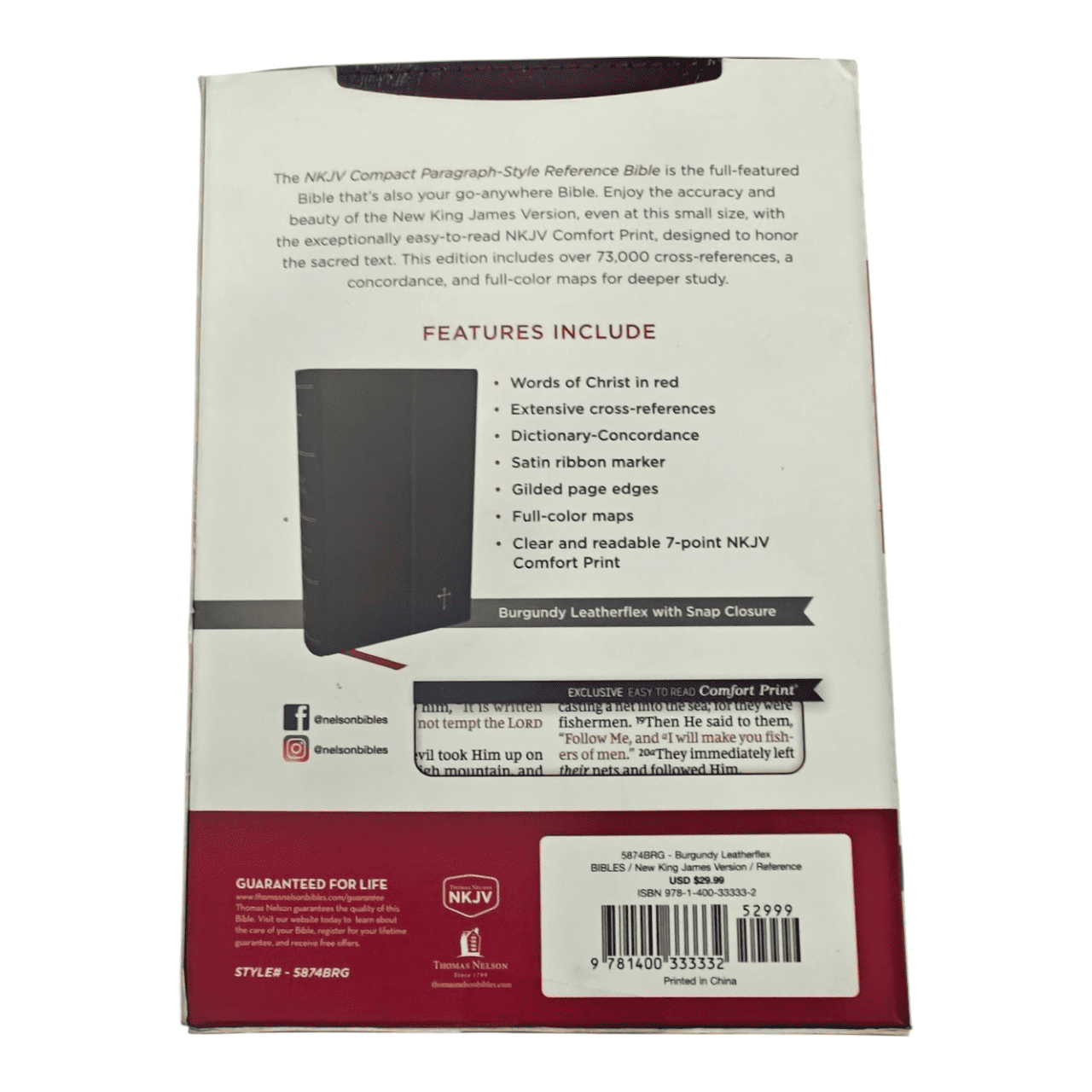 NKJV Compact Reference Bible, Leathersoft, Brown, Comfort Print® - Portable Study Bible with Center-Column References - 9781400333332