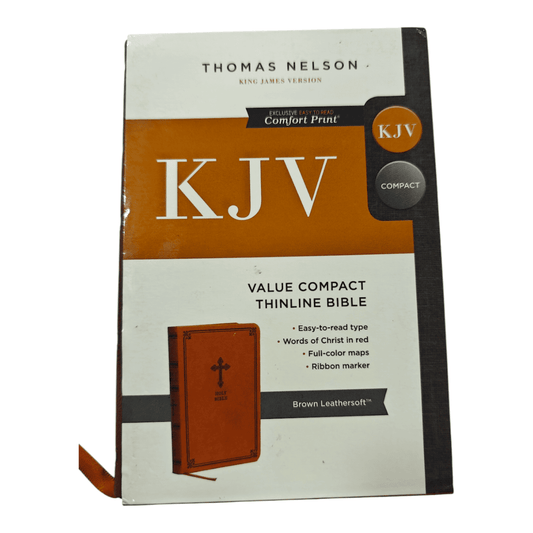 KJV Value Compact Thinline Bible, Brown Leatherflex, Red Letter Edition