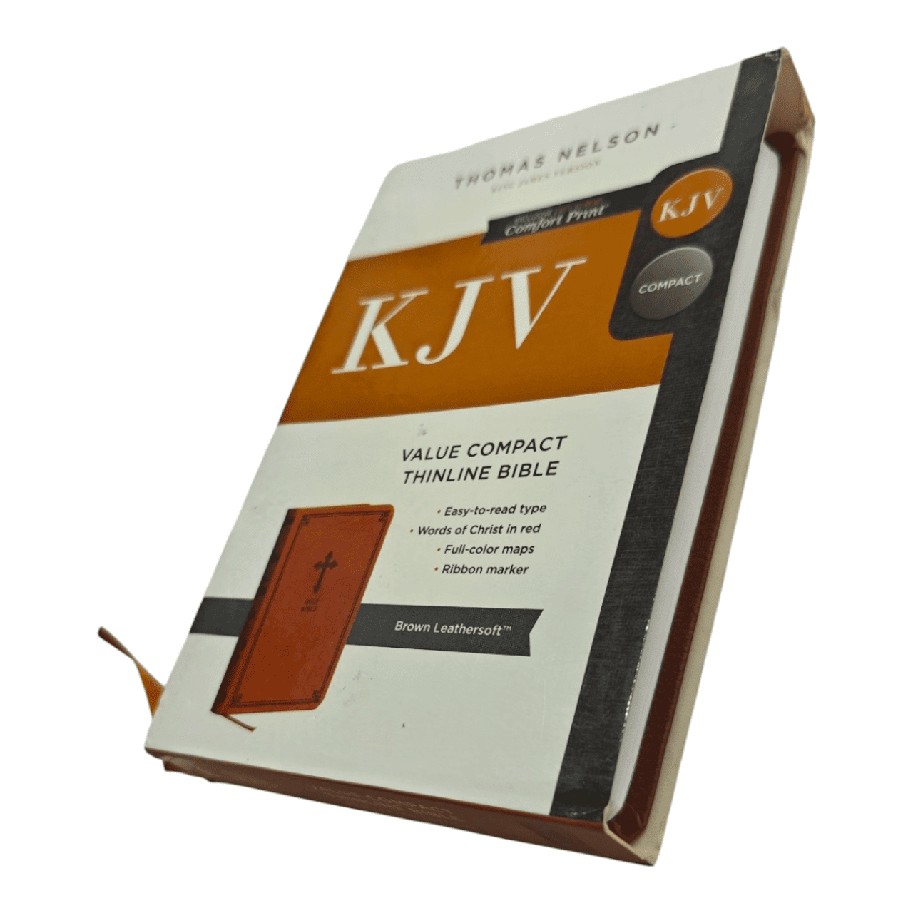 KJV Value Compact Thinline Bible, Brown Leatherflex, Red Letter Edition