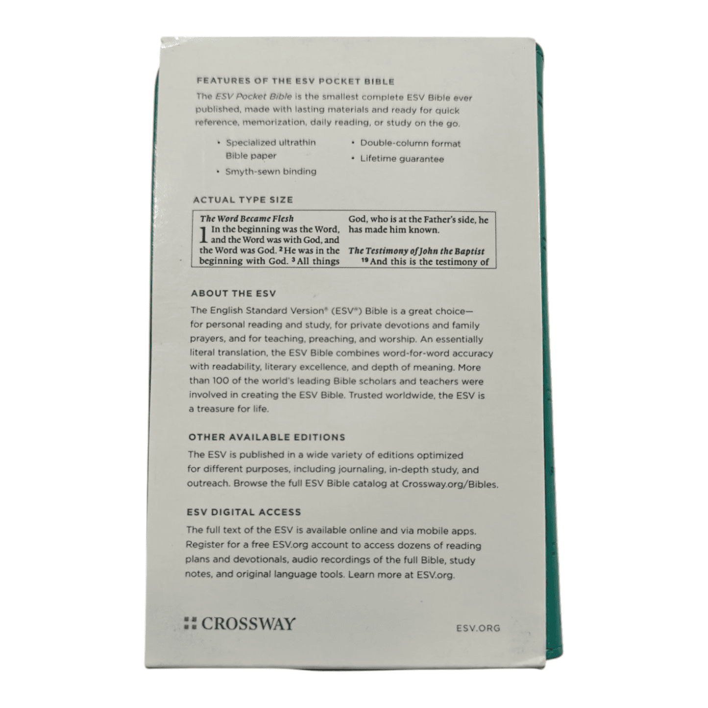 ESV Pocket Bible, TruTone, Brown, Leathersoft - Compact & Portable English Standard Version - 9781433581687