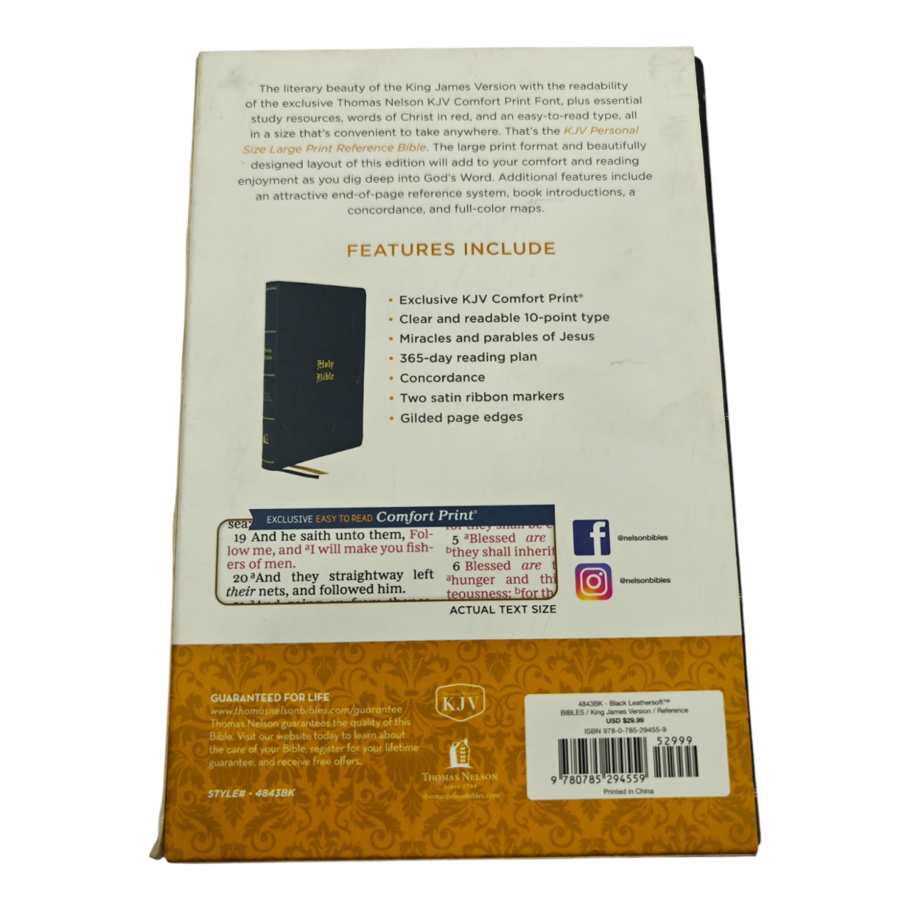 KJV Large Print Personal Size Reference Bible Black LeatherTouch King James Version