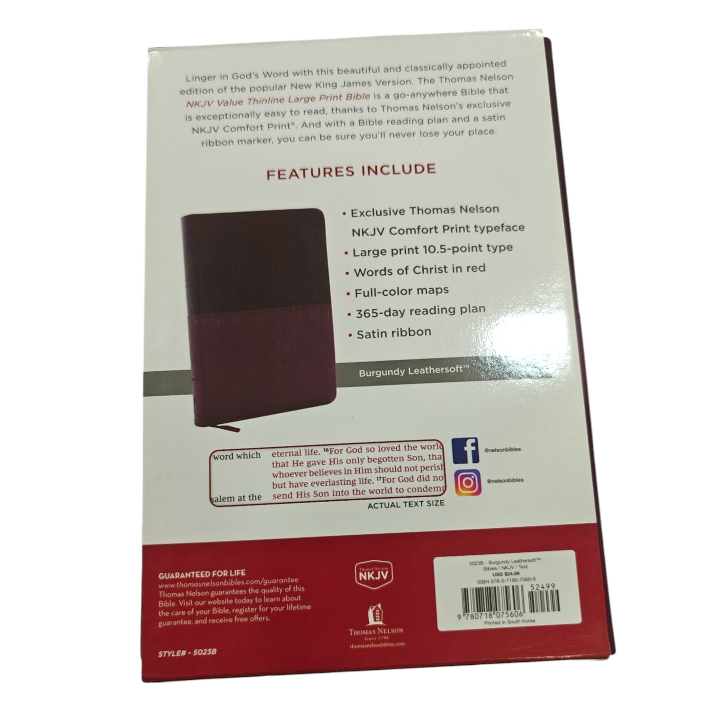 NKJV Value Thinline Bible Large Print Imitation Leather Burgundy Red Letter Edition