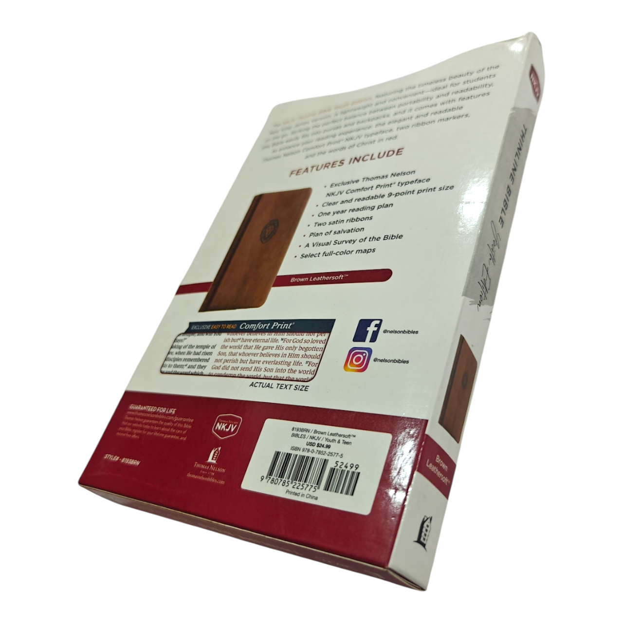 NKJV Thinline Bible Youth Edition Leathersoft Brown Red Letter Edition Comfort Print