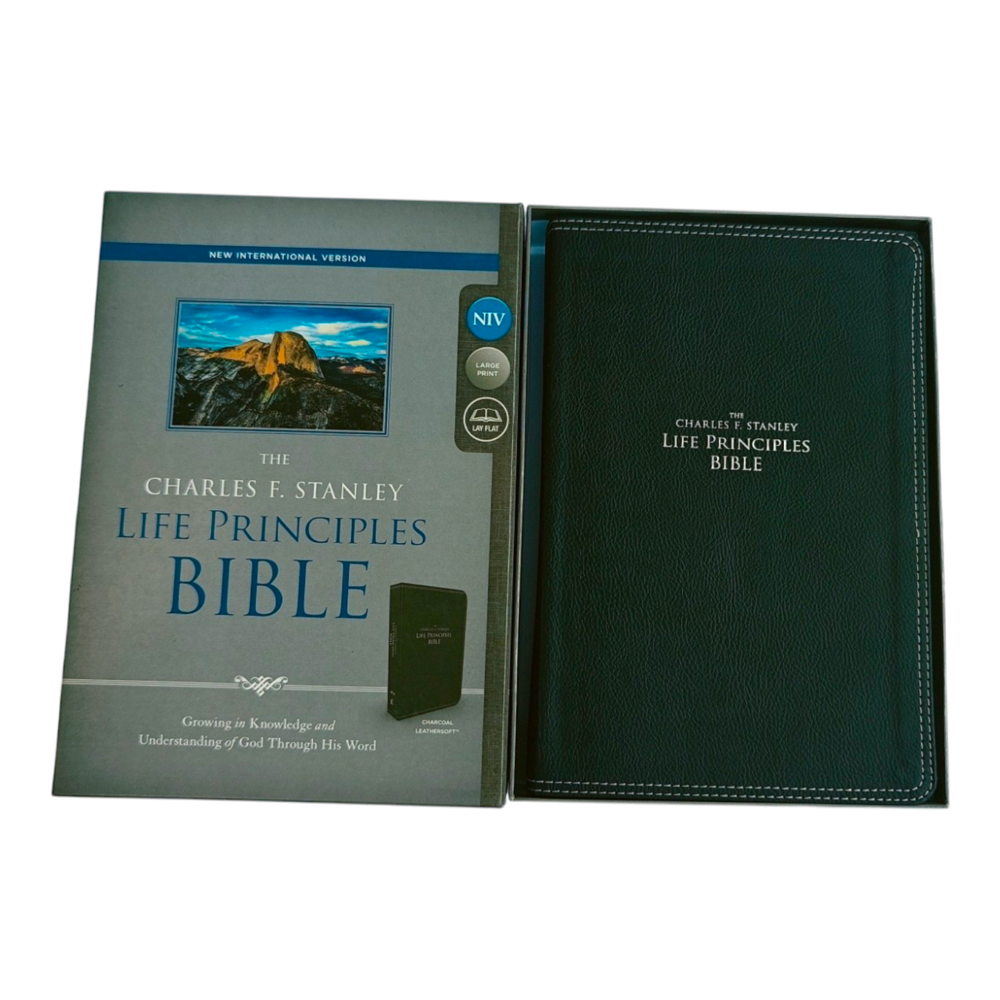 NIV Charles F. Stanley Life Principles Bible – Large Print, Charcoal Leathersoft