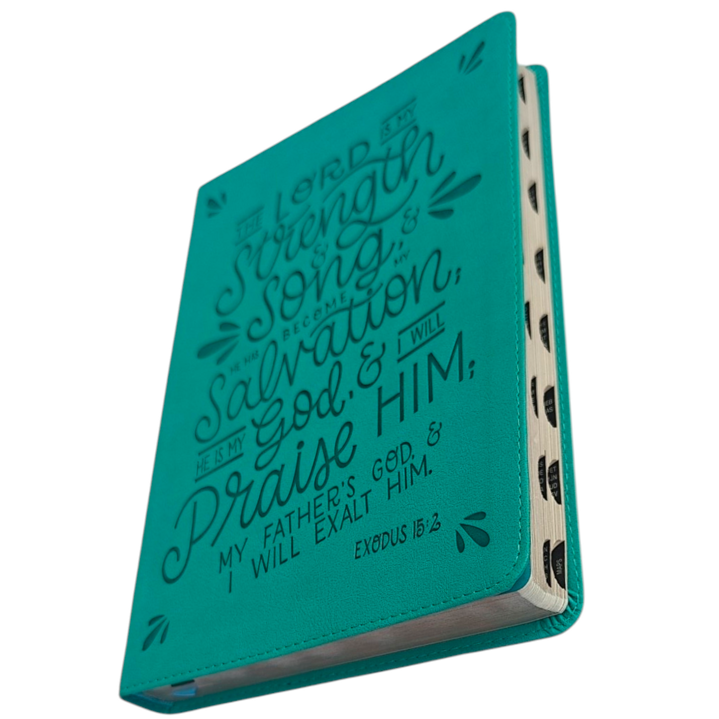NKJV Verse Art Thinline Bible – Teal Leathersoft, Exodus 15:2 (Thomas Nelson)