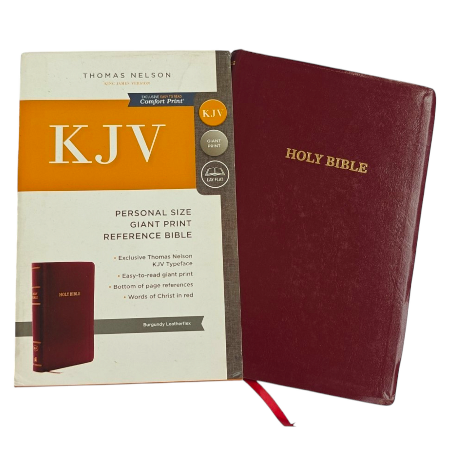KJV Personal Size Giant Print Reference Bible, Comfort Print – Burgundy Leatherflex (Thomas Nelson, Lay Flat)