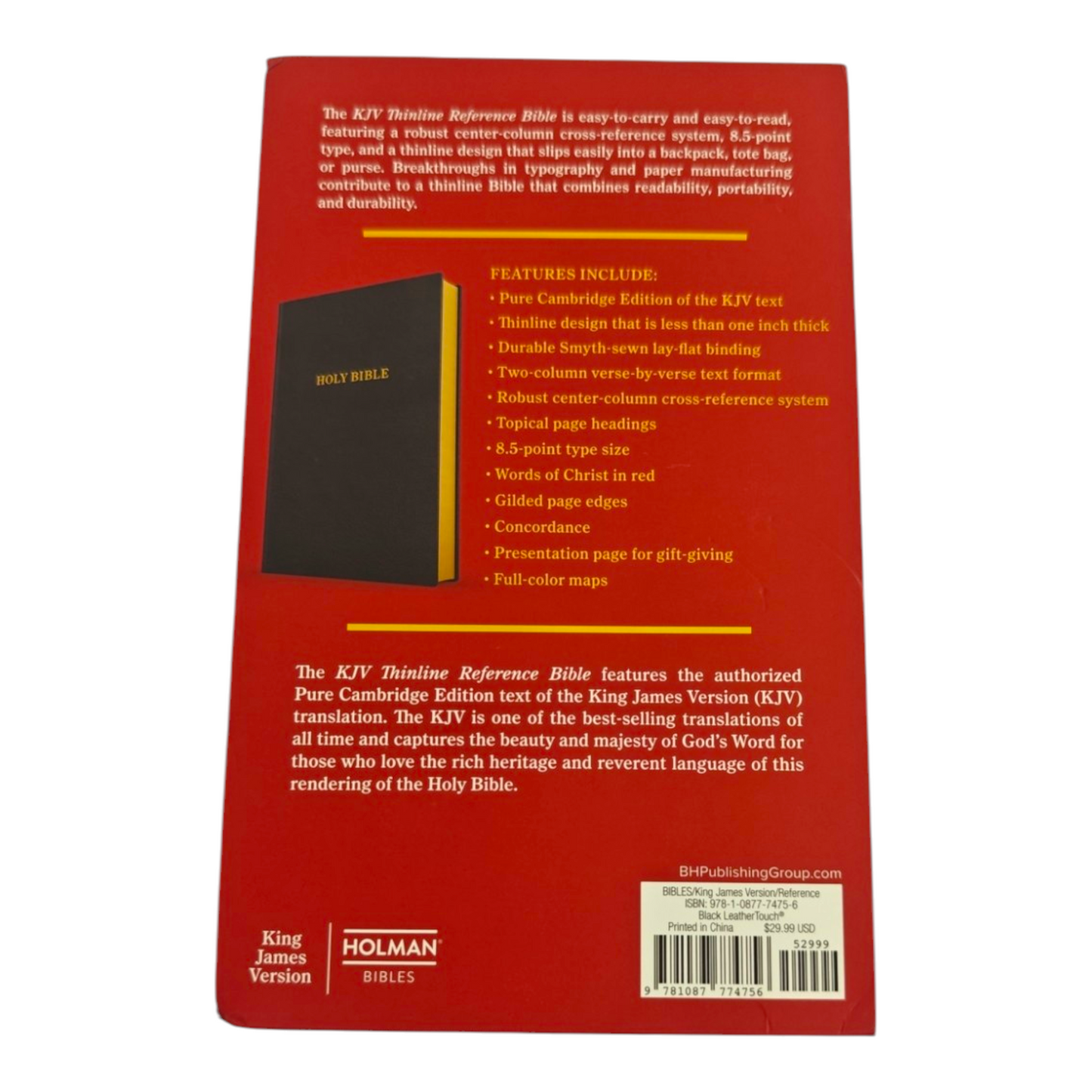 Holman KJV Thinline Reference Bible – Black LeatherTouch (Pure Cambridge Edition)