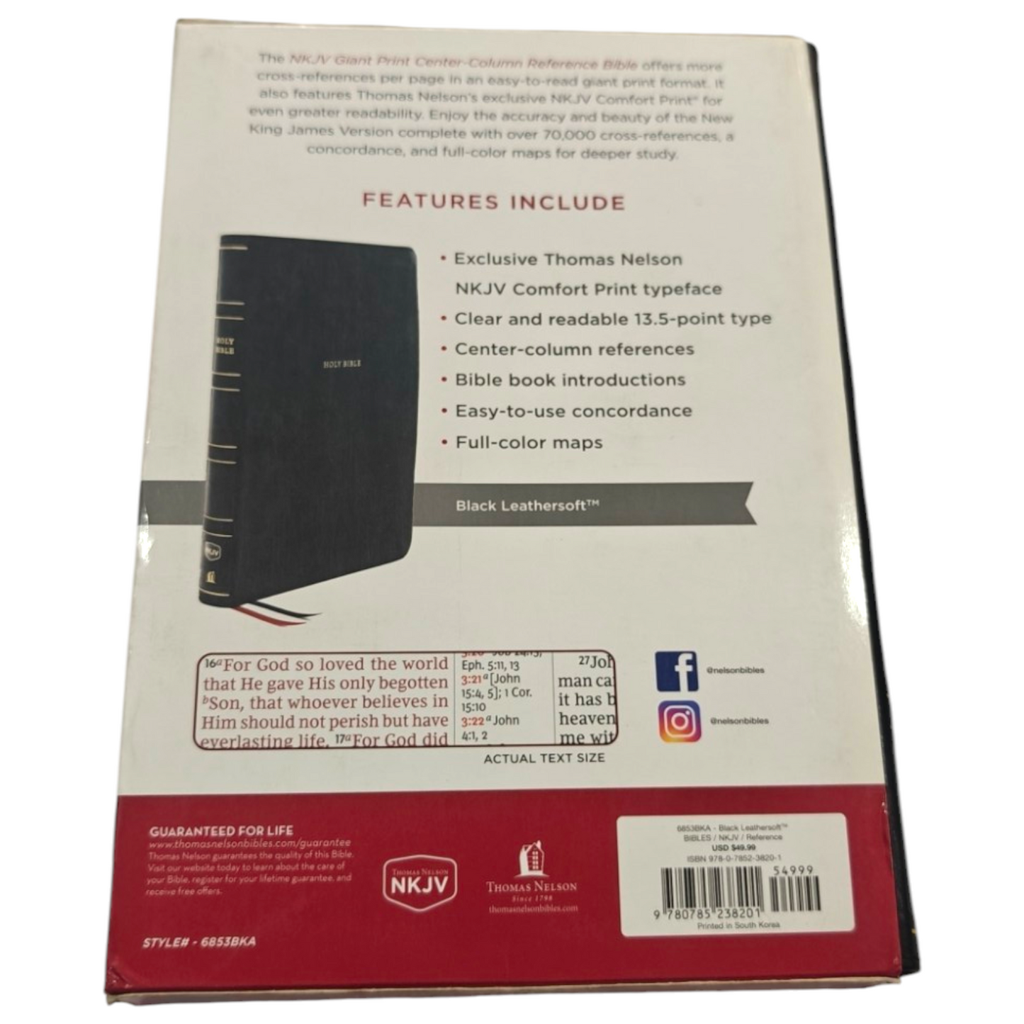NKJV, Reference Bible, Center-Column Giant Print, Leathersoft, Black, Red Letter Edition, Thumb Indexed, Comfort Print: Holy Bible, New King James Version