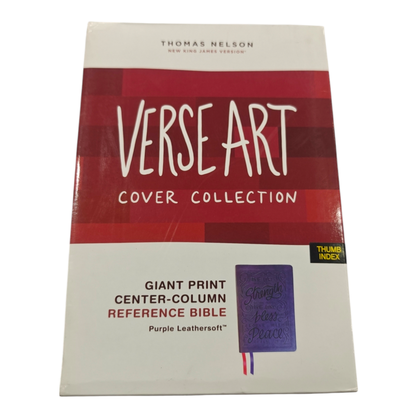 NKJV Giant Print Center-Column Reference Bible Verse Art Cover Collection Genuine Leather Purple Thumb Indexed Red Letter Comfort Print