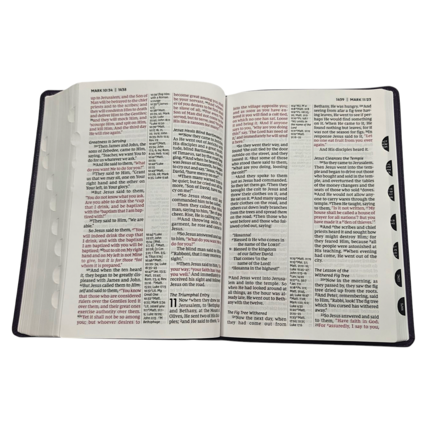 NKJV Giant Print Center-Column Reference Bible Verse Art Cover Collection Genuine Leather Purple Thumb Indexed Red Letter Comfort Print