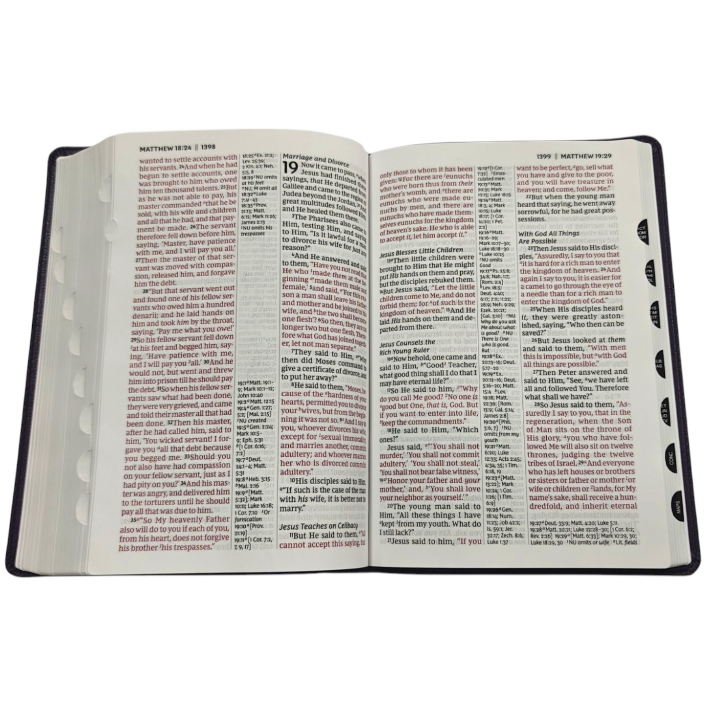NKJV Giant Print Center-Column Reference Bible Verse Art Cover Collection Genuine Leather Purple Thumb Indexed Red Letter Comfort Print