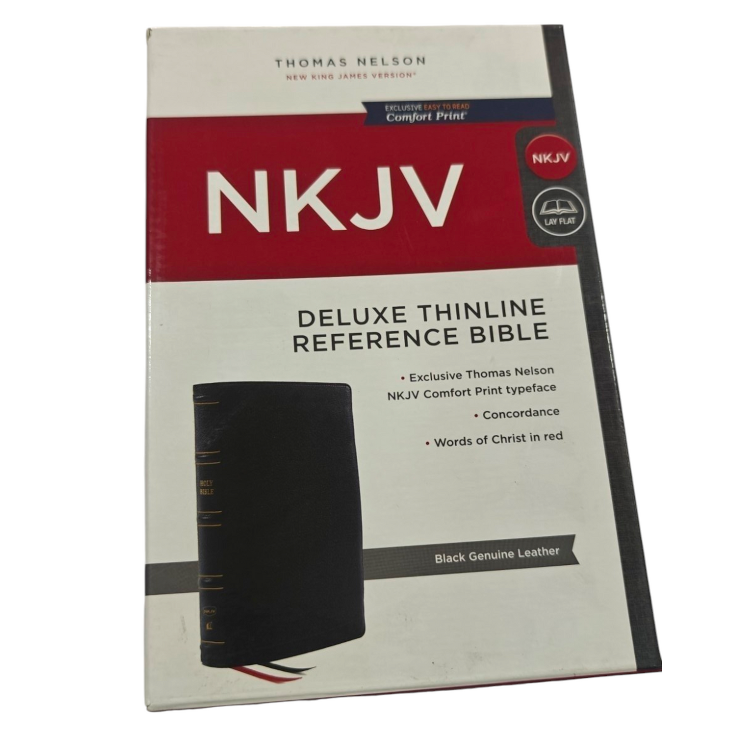 NKJV, Deluxe Thinline Reference Bible, Genuine Leather, Black, Red Letter, Comfort Print