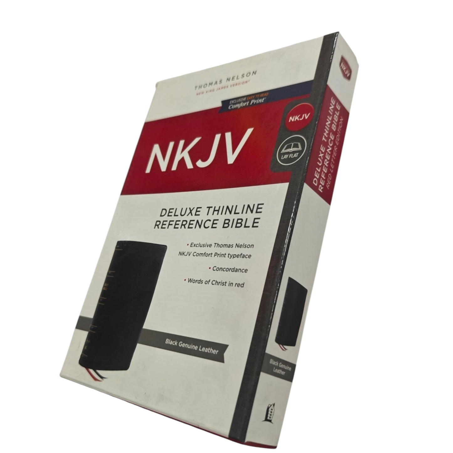 NKJV, Deluxe Thinline Reference Bible, Genuine Leather, Black, Red Letter, Comfort Print