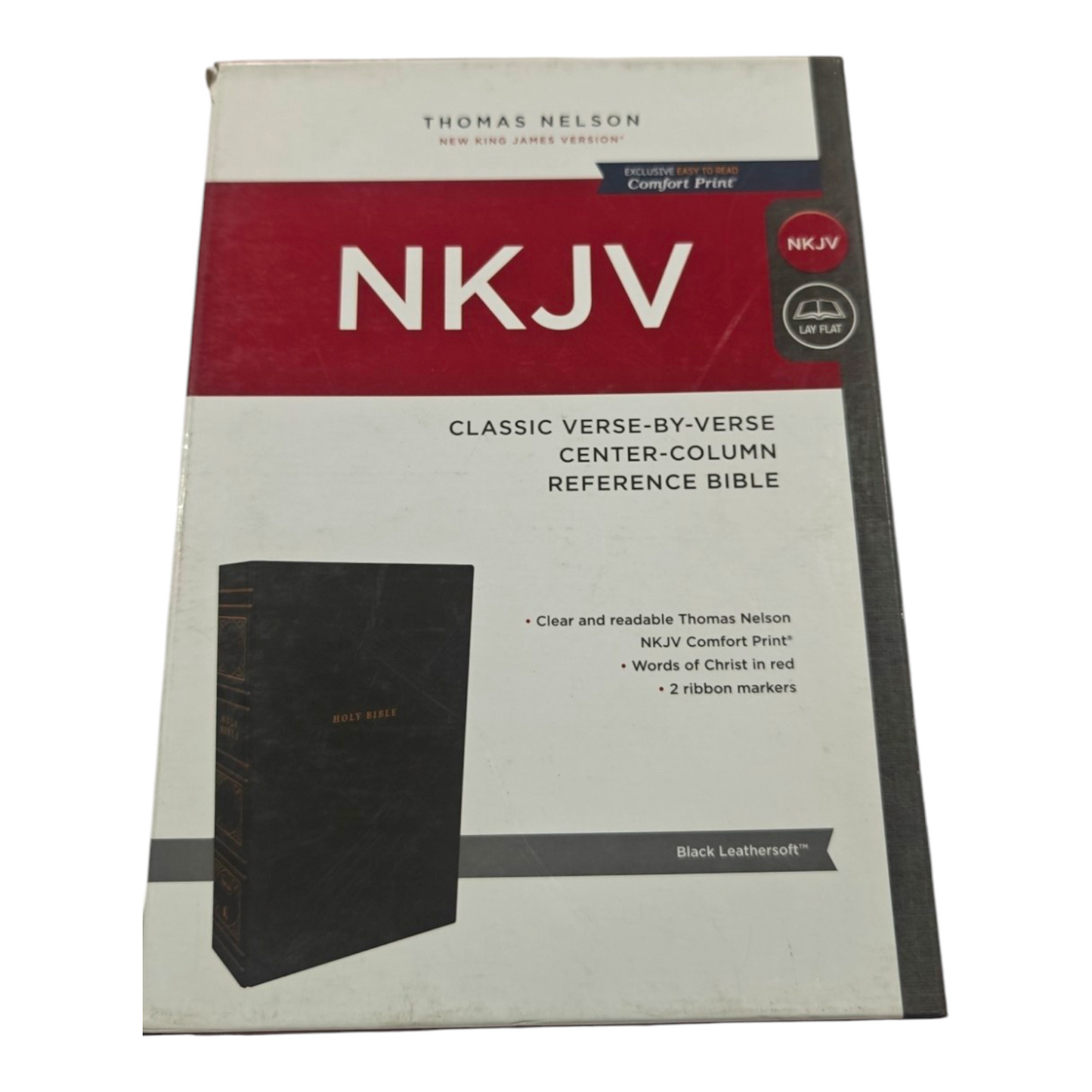 NKJV, Reference Bible, Classic Verse-By-Verse, Center-Column, Leathersoft, Black, Red Letter Edition, Comfort Print