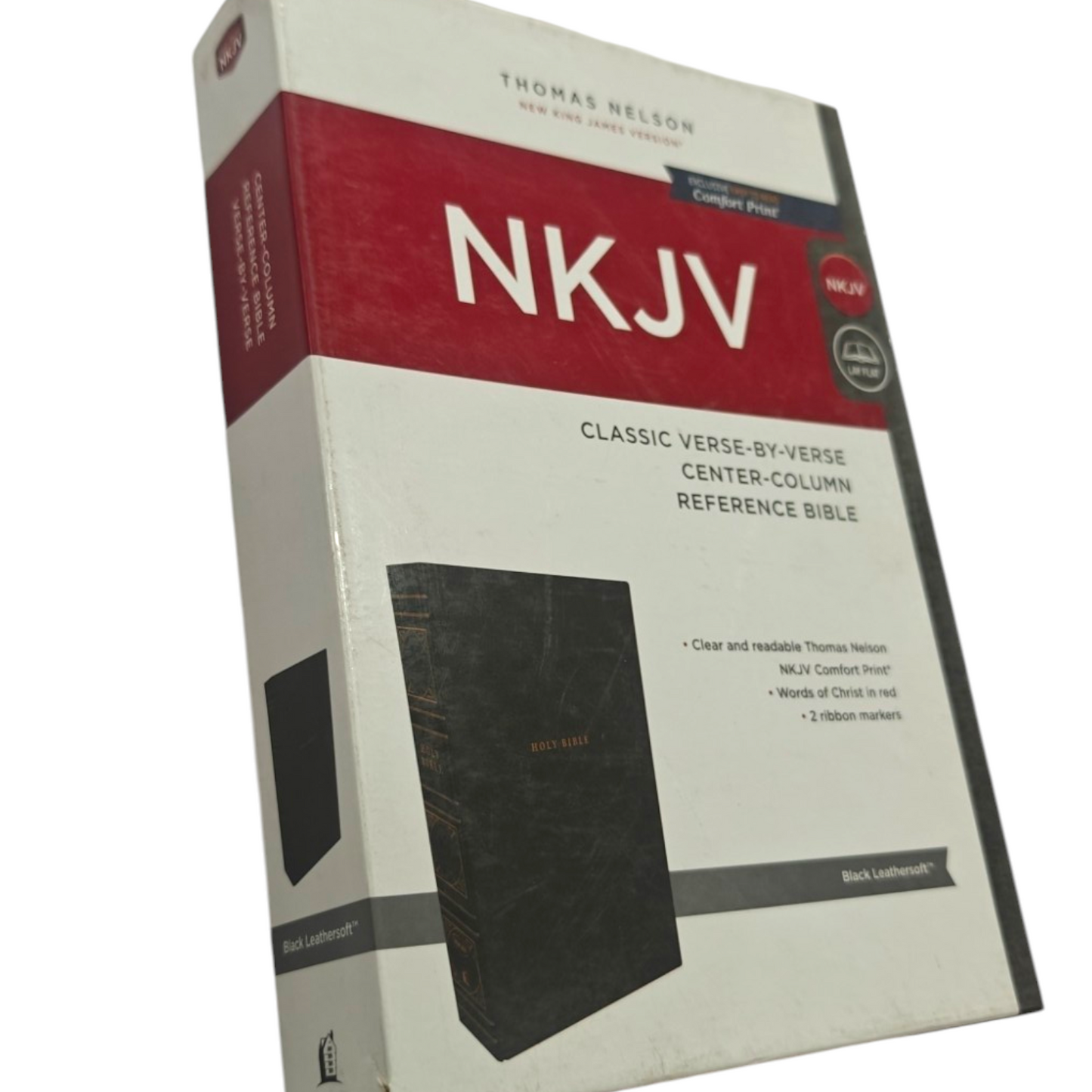 NKJV, Reference Bible, Classic Verse-By-Verse, Center-Column, Leathersoft, Black, Red Letter Edition, Comfort Print